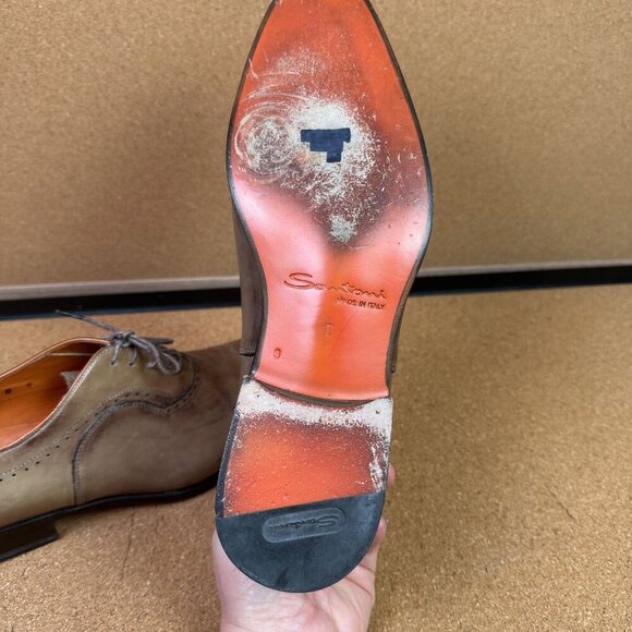 Santoni Valero Oxford Dress Shoes Size 9 US Light Brown / Tan / Grey Leather - Picture 9 of 10